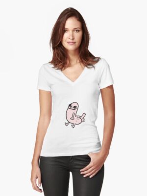 Pink DickButt Meme Fitted V-Neck T-Shirt